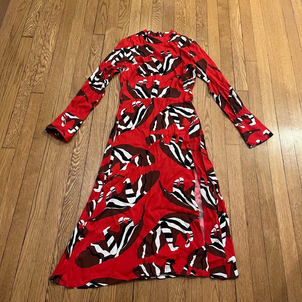 FARM Rio Red Long Sleeve Midi Dress